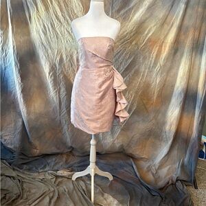 Chic Strapless Blush Dress with Ruffle Detail